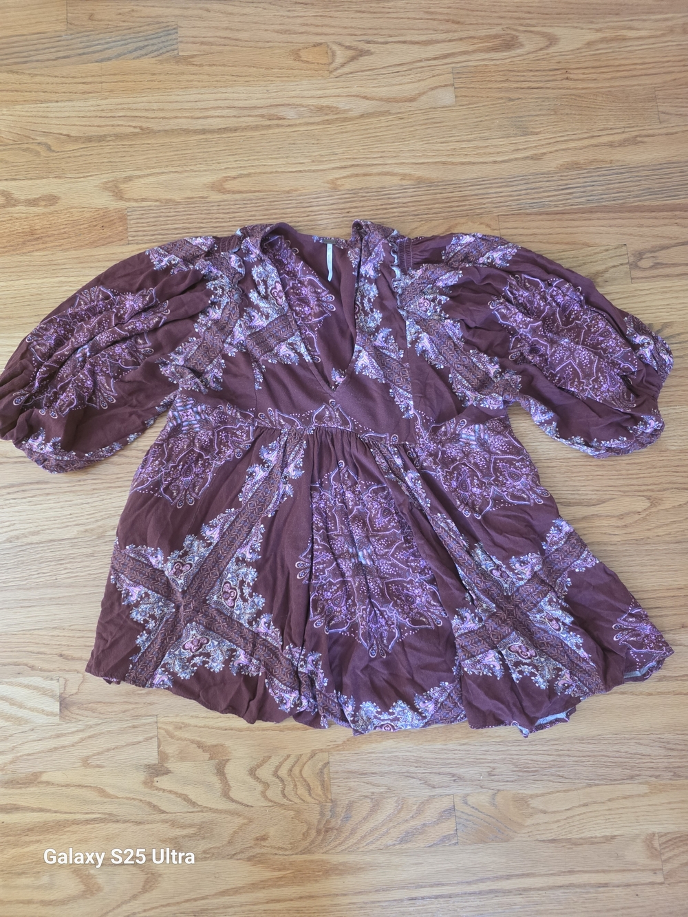 Free People Plum Floral Puff-Sleeve Mini Dress
